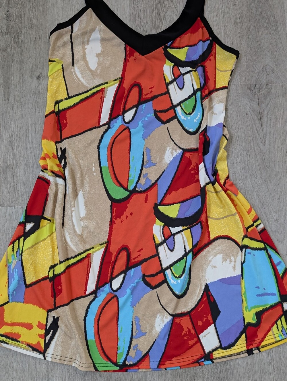 Gitane Abstract Graffiti Festival V-neck Multicolor Babydoll Flowy Mini Dress L - Picture 3 of 9